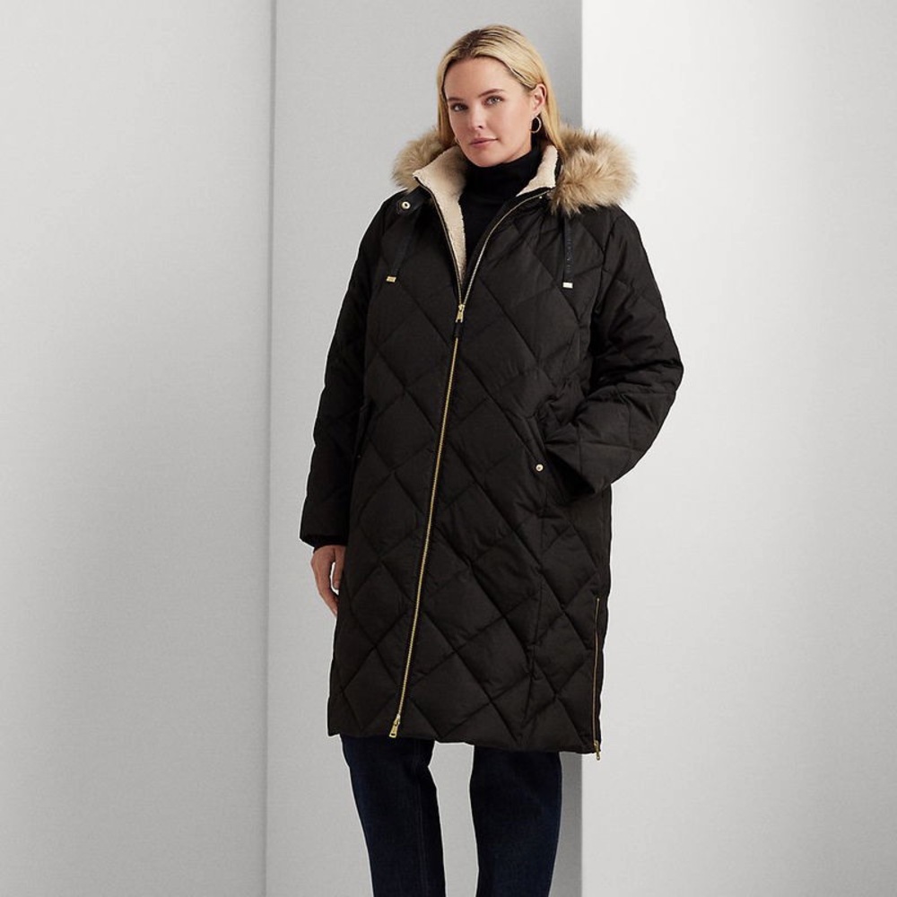 NWT LAUREN RALPH LAUREN
Curve-Faux-Fur-Trim Hooded Down Coat‎